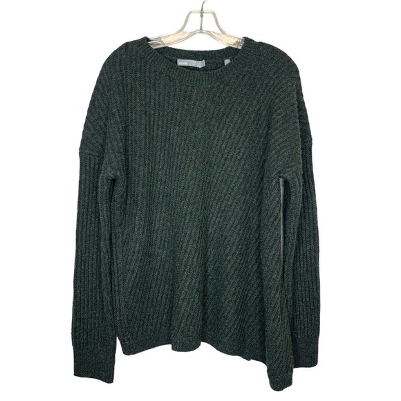 VINCE Side Slit Ribbed Wool Green Sweater SZ L - Picture 6 of 6